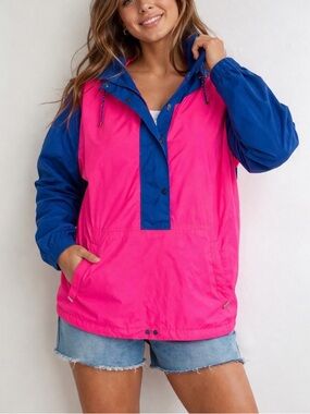 Vintage Gore-Tex Neon Pink Blue Windbreaker Jacket Sz M Colorblock Waterproof